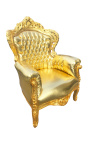 Big baroque style armchair gold faux leather and gold wood