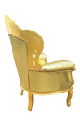 Big baroque style armchair gold faux leather and gold wood