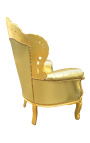 Grand fauteuil de style baroque simili cuir doré et bois doré