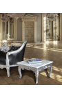 Square coffee table baroque style wood silvered with leaf and white marble top