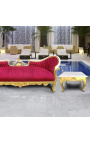 Fyrkantigt soffbord i barockstil guldträ med blad och vit marmorskiva