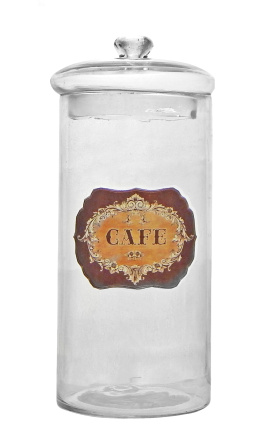 Coffee pot fújt üveg zománc címkével "Café"