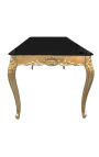 Dining wooden table baroque with gold leaves and black shiny top