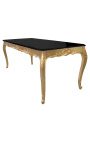 Dining wooden table baroque with gold leaves and black shiny top
