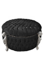 Grande banquette coffre baroque ronde velours noir et strass, bois argenté