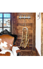 Grand fauteuil de style baroque en vrai peau de vache marron et bois laque noir