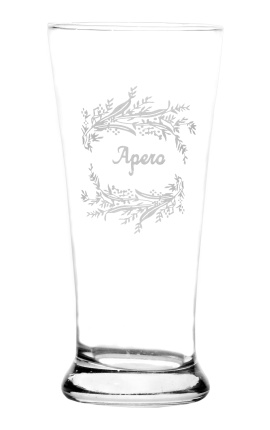 Clear glass floral designs screenprinted inscription "apero"