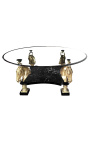 Okrúhly jedálenský stôl s bronzovými dekoráciami kone a čierny mramor