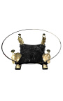 Apvalks ēšanas galda ar bronzas dekorācijām zirgi un melns marmors