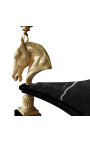 Apvalus valgomojo stalas su bronzinėmis dekoracijomis arkliais ir juodu marmuru
