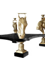 Masa rotunda de sufragerie cu decoratiuni din bronz cai si marmura neagra