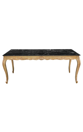 Duży stół jadalny w stylu barokowym z drewna o strukturze liścia złota i czarnego marmuru