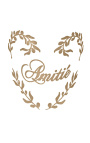 Διαφανή γυάλινη διακόσμηση με λουλουδάτη μεταξοτυπία επιγραφή "Amitié" 