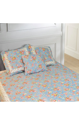 Bedspread "Blue and English roses" King Size