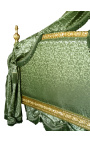 Lit Baroque Royal à baldaquin tissu satiné vert et bois doré