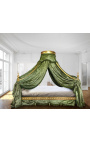 Baroque canopy bed with gold wood and green satine fabric