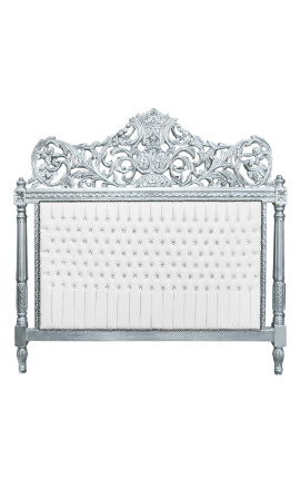 Tête de lit Baroque tissu simili cuir blanc avec strass et bois argenté