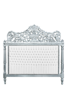 Baroque headboard false leather white fabric and rhinestones with silvered wood