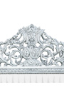 Tête de lit Baroque tissu simili cuir blanc avec cristaux et bois argenté
