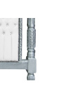 Baroque headboard false leather white fabric and rhinestones with silvered wood