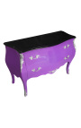 Baroque chest of drawers (commode) of style Louis XV purple, black top, silver bronzes, 2 drawers