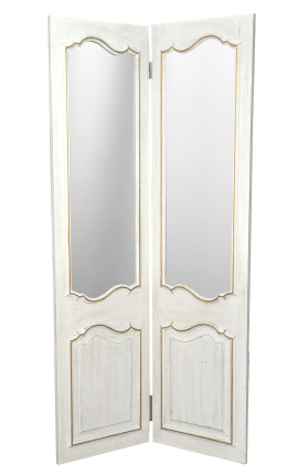 Screen with two-sided mirrors, patinated white and gilded