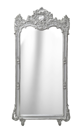 Stort barok forsølvet rektangulært spejl