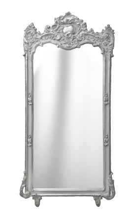 Grand miroir rectangulaire baroque argenté