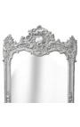 Grand miroir rectangulaire baroque argenté