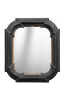 Mirror with rounded, rectangular black with gold