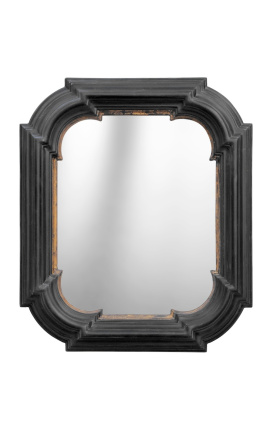 Mirror with rounded, rectangular black with gold