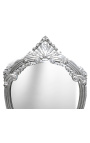 Consolă cu oglindă din lemn argintiu baroc și marmură neagră