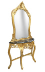 Consola amb mirall d'estil barroc en fusta daurada i marbre negre