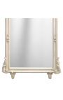 Grand miroir rectangulaire baroque beige patiné