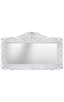Enorme espelho estilo barroco em madeira lacada a branco