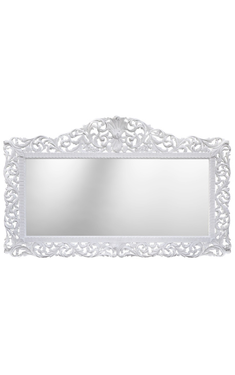 Enorme miroir de style baroque en bois laqué blanc - 1