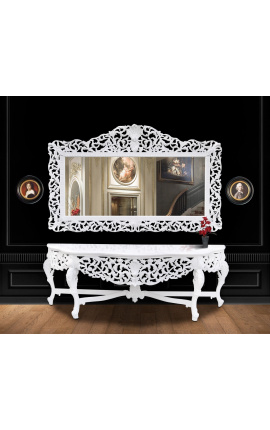 Labai didelė baroko konsolė su veidrodine balta lakuota mediena 