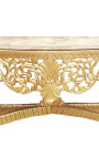 Enorme console avec miroir de style baroque en bois doré et marbre beige