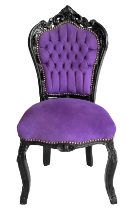 Stuhl im Barock-Rokoko-Stil, lila Samt und schwarzes Holz
