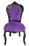 Chaise de style Baroque Rococo tissu velours mauve et bois noir