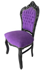 Chaise de style Baroque Rococo tissu velours mauve et bois noir