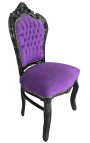 Chaise de style Baroque Rococo tissu velours mauve et bois noir