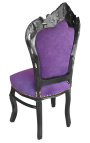 Stuhl im Barock-Rokoko-Stil, lila Samt und schwarzes Holz