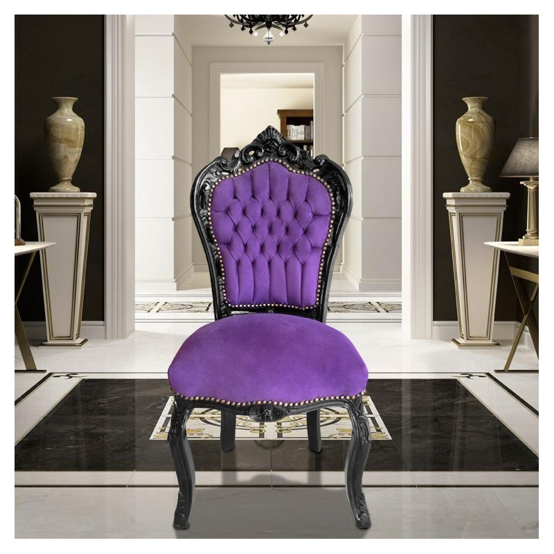Wander suicide Oxide Chair Baroque Rococo style purple velvet and black wood