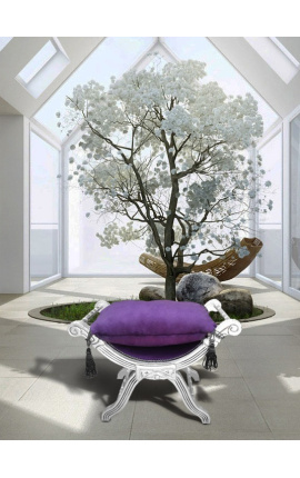 Romėniškas suolas (arba Dagobert) violetinis audinys ir sidabruota mediena 