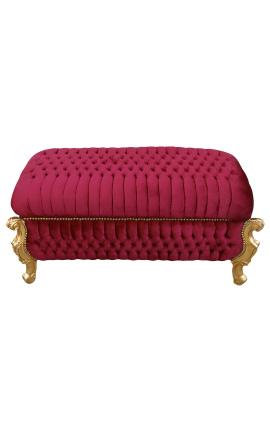 Grote barok bank koffer Louis XV-stijl bordeaux (rood) fluwelen stof en goud hout