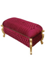 Duży barokowy kufer na ławę w stylu Ludwika XV burgund (czerwony) aksamitna tkanina i złote drewno