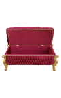 Голям бароков куфар за пейка в стил Луи XV в бордо (червен) плат от кадифе и златно дърво