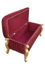 Louis XV Banc d'emmagatzematge barroc a la fusta de fulla de vellut i or de bordeus - 6