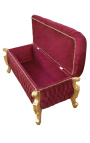 Didelė barokinė suoliuko bagažinė Liudviko XV stiliaus bordo (raudonos spalvos) aksominis audinys ir aukso mediena